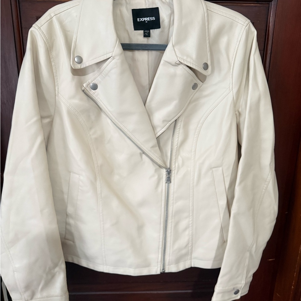 Express Women's Cream Leather Jacket